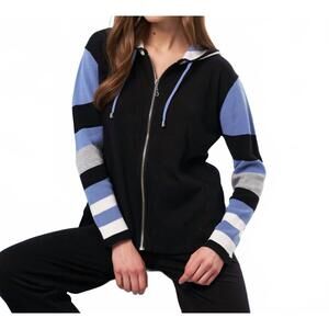 NEW FRENCH KYSS color block zip hoodie in black/denim